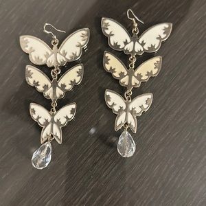 bebe Enamal Butterfly Earrings gold white